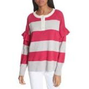 JOIE Women's Inghin Striped Wool & Cashmere Ruffled Sweater, Size Medium